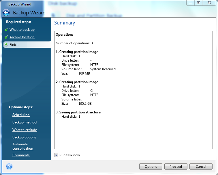 acronis true image 2010 backup status window