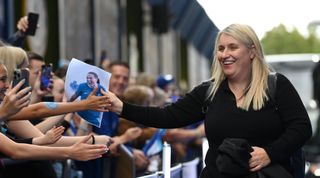 Chelsea Women manager Emma Hayes greets fans