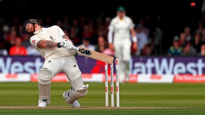 Ben Stokes avoids a short ball in the second Ashes Test at Lord's