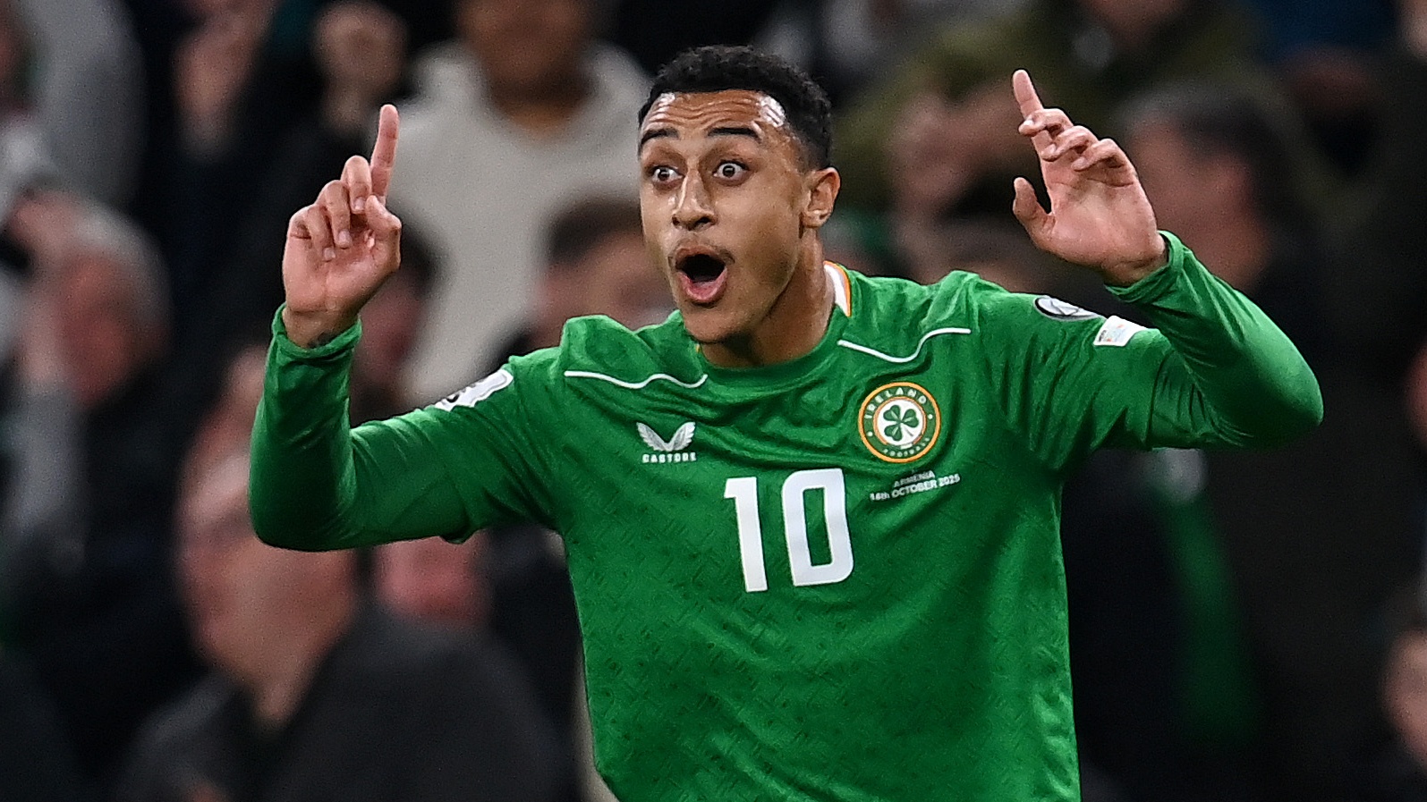 Adam Idah of Republic of Ireland reacts after scoring his team's second goal was disallowed during the FIFA World Cup 2026 qualifier match between Republic of Ireland and Armenia