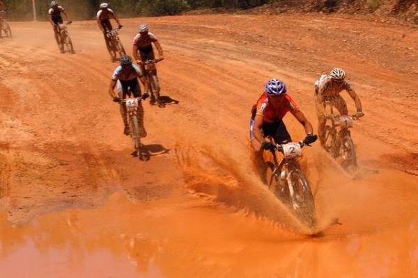 Even the water is an ocre orange colour