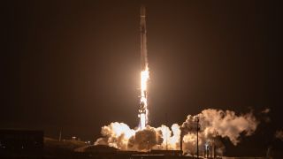 A SpaceX Falcon 9 rocket launches 21 data transport satellites for the U.S. Space Force's Space Development Agency from Vandenberg Space Force Base on Oct. 10, 2026.