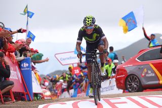 Nairo Quintana rides to the win during stage 10 at the Vuelta a Espana.