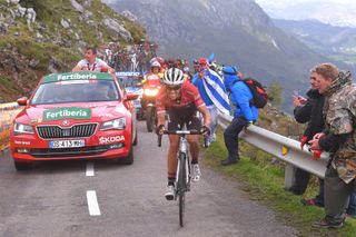 Alberto Contador on his way to winning stage 20 atop the Alto de L'Angliru 2017 Vuelta a Espana