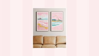 A picture of pink wall artwork on a pink and white background