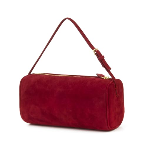 Donnain Suede Bag for Women Leather Crossbody Bag for Ladies, Crossbody Suede Handbag With Retractable Shoulder Strap (red)