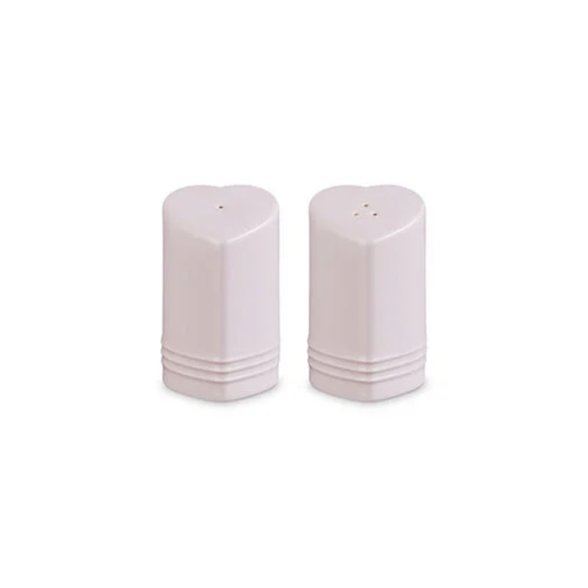 Pastel pink heart-shaped salt and pepper shakers
