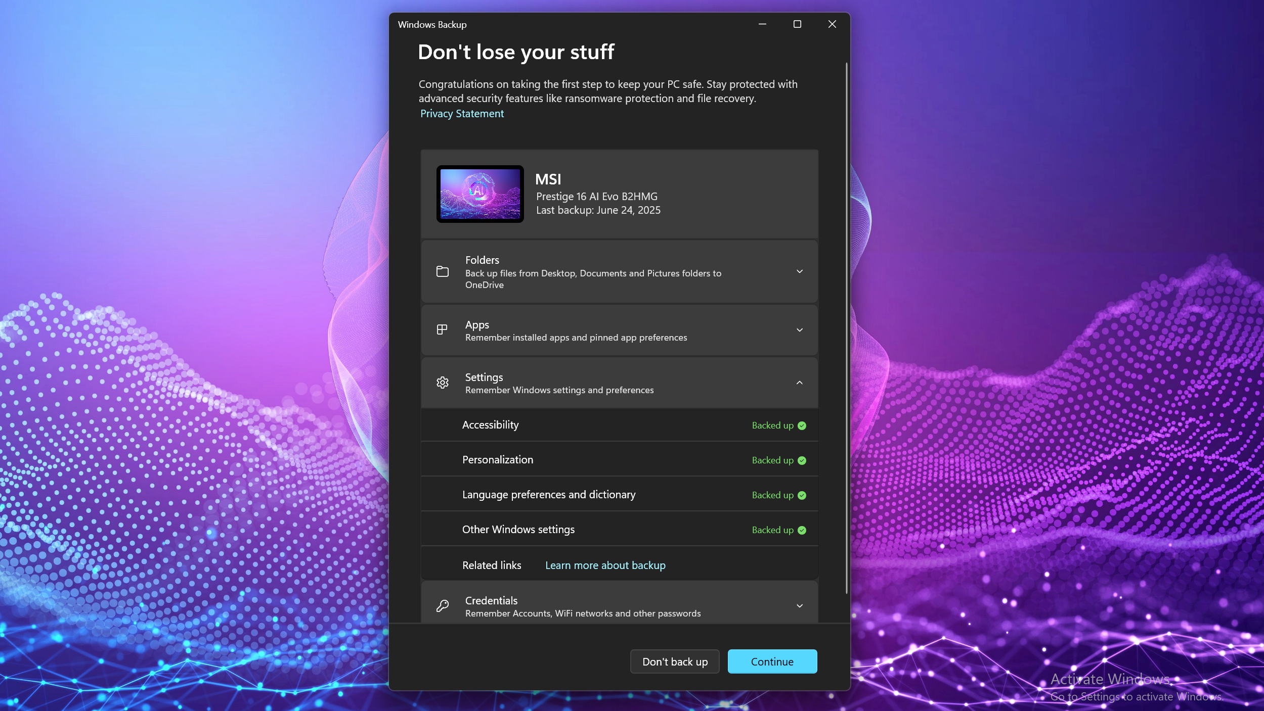 Windows 11 Windows Backup in action