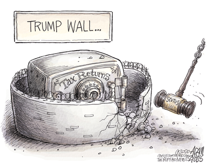 Political Cartoon U.S. Trump wall supreme court taxes