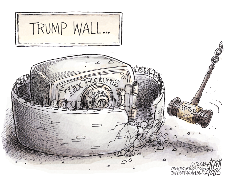 Political Cartoon U.S. Trump wall supreme court taxes