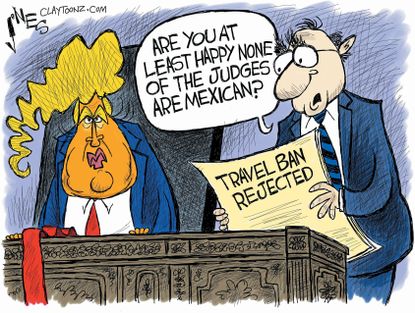 Political Cartoon U.S. Donald Trump travel ban Mexican judge