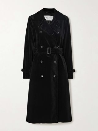 Lana Double-Breasted Velvet Trench Coat