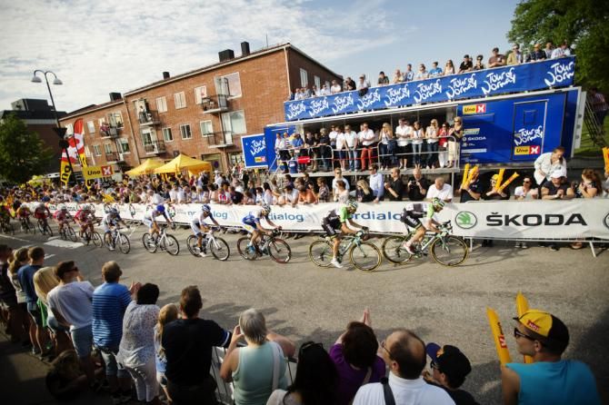 The peloton out on the road during stage two
