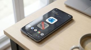 Android phone showing Outlook Lite icon marked as retired next to the full Outlook app icon.