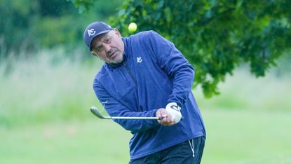 Angel Cabrera of Argentina in action during day three of the Paul Lawrie Match Play presented by Petsure at Hanbury Manor Marriott Hotel &amp; Country Club on June 15, 2024.