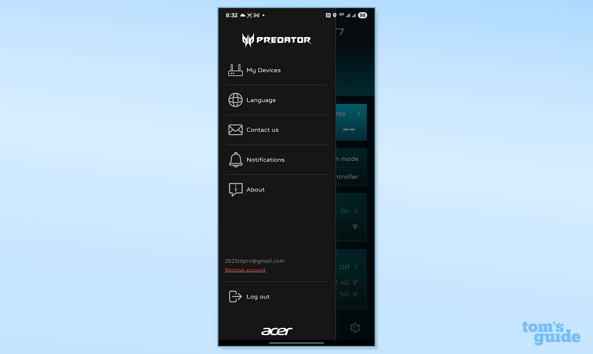 A screenshot of the Acer Predator Connect T7 app.