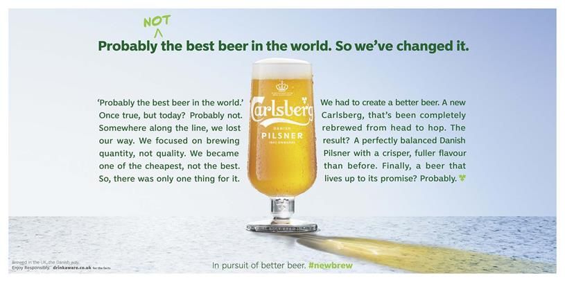 Carlsberg rebrand with explanatory text