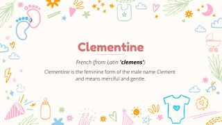an infographic with the name clementine and the name meaning