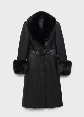 Leather-Effect Coat With Fur-Effect Trim - Women | Mango Usa