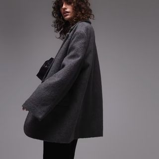 Topshop Brushed Wool Look Blazer Coat in Grey