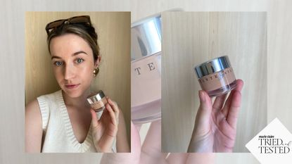 Grace Lindsay testing the Chantecaille Future Skin Foundation