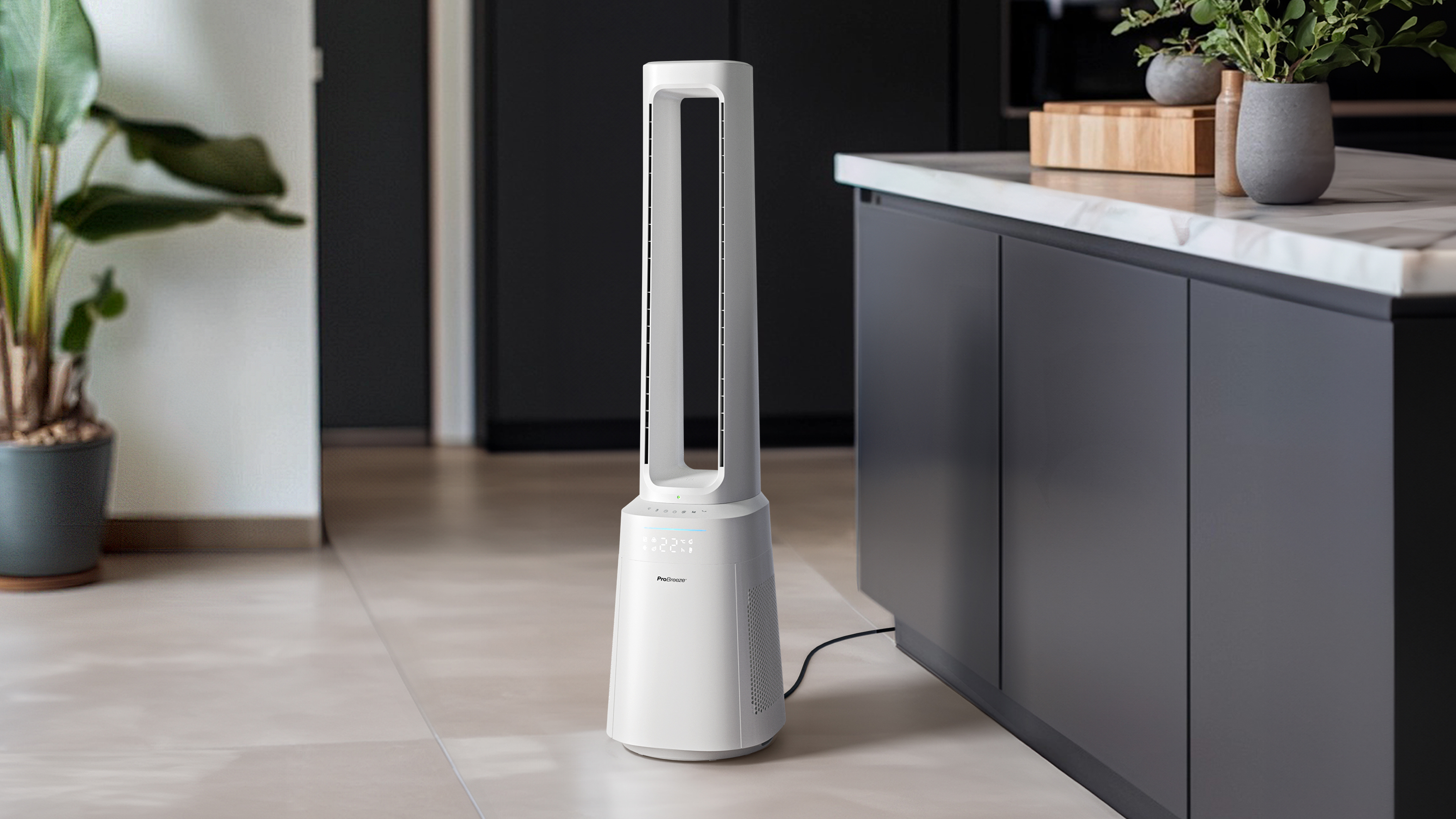 Pro Breeze Omniair 41\201d Premium Bladeless Tower Fan & Air Purifier in kitchen
