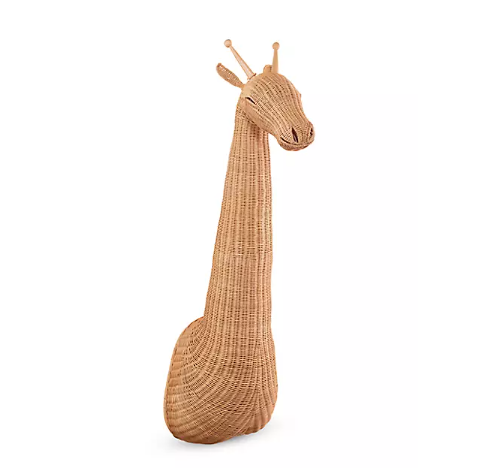 Wicker giraffe head wall art.