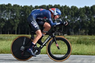 Cole Kessler racing the junior time trial at the 2021 Road World Championships in Belgium