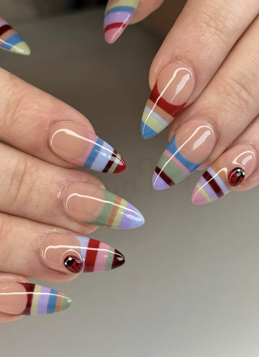 LynLynMade, Colorful Striped French Tip Press On Nails