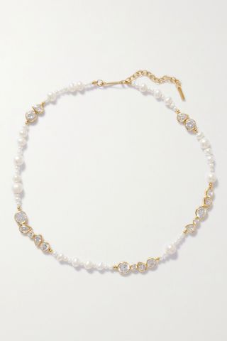 COMPLETEDWORKS + Net Sustain Glitch Recycled Gold Vermeil, Cubic Zirconia and Pearl Necklace