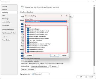 Word grammar settings