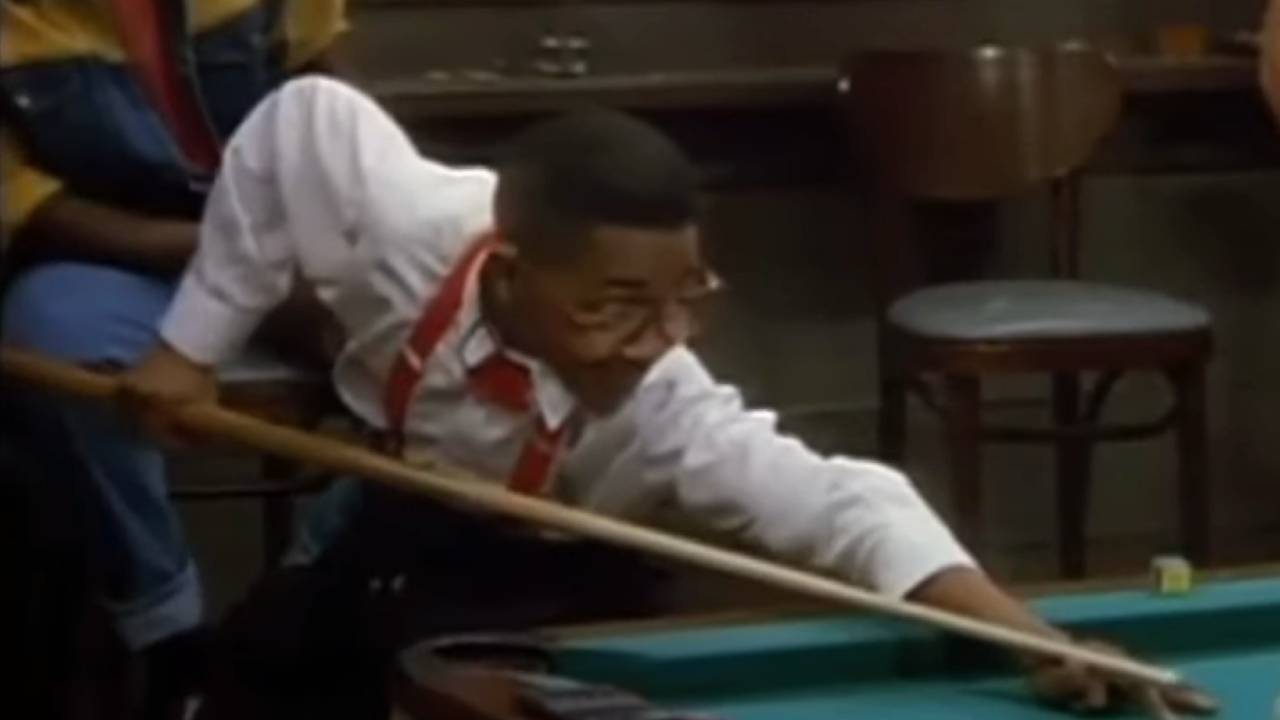Steve Urkel playing pool on Family Matters
