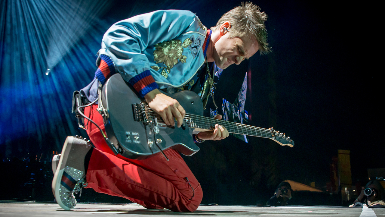 Matt Bellamy of Muse perform on the main stage at Reading Festival on August 27, 2017. (Photo by Alberto Pezzali/NurPhoto via Getty Images)