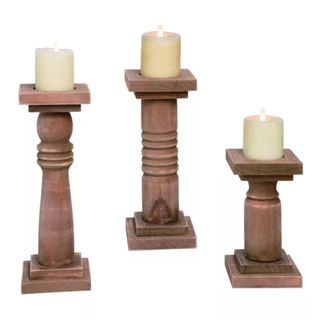 Brown Harvest Rustic Pillar Candle Holders