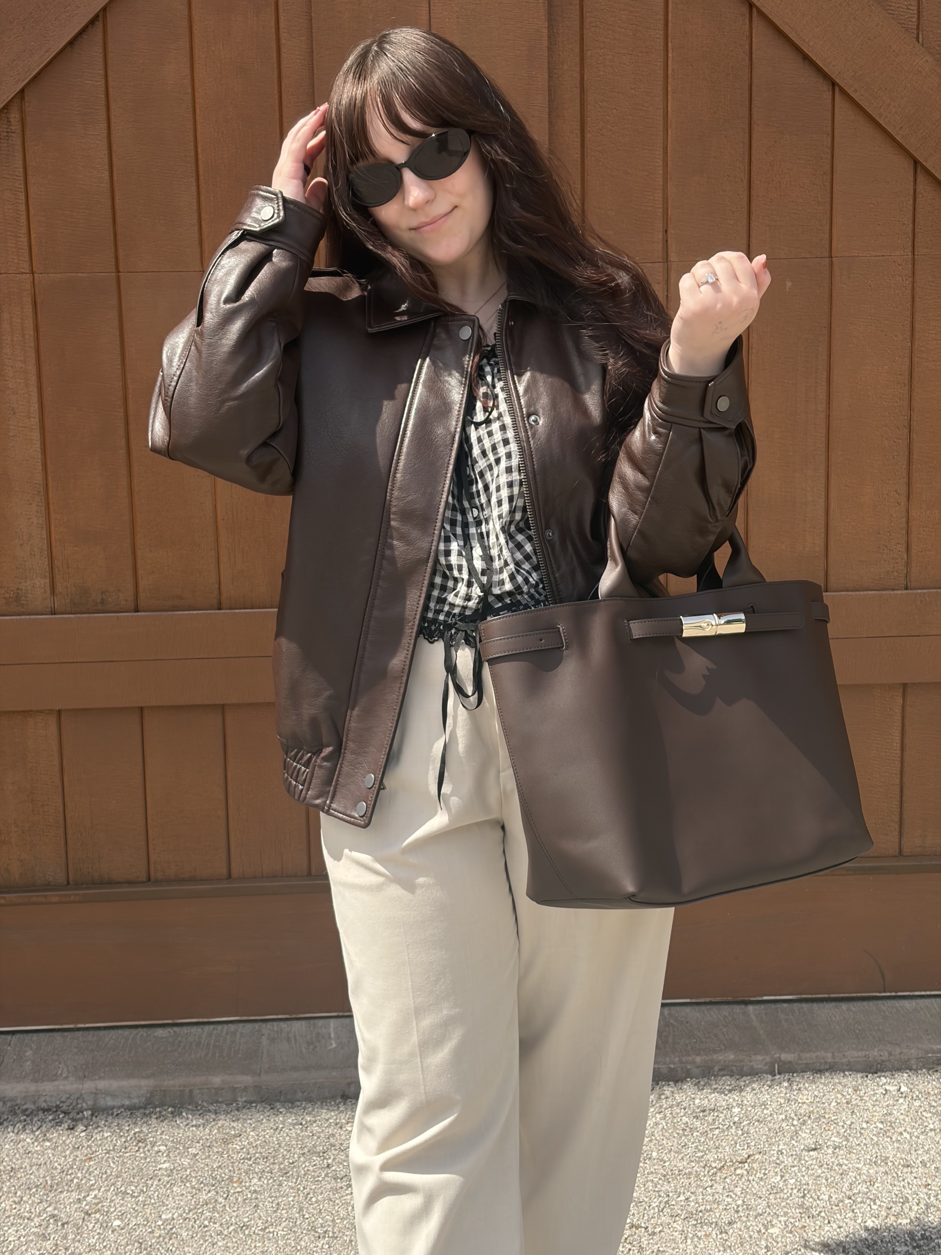 photo of Longchamp Le Smart bag with Meguire's work outfit