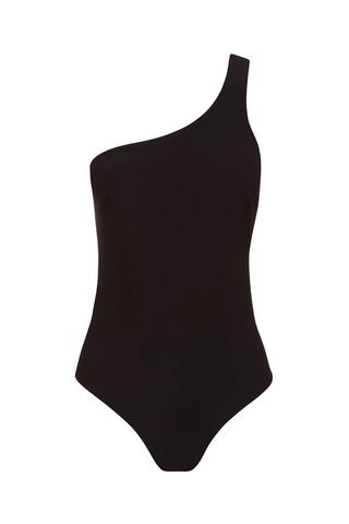 black one-shoulder one piece swimsuit