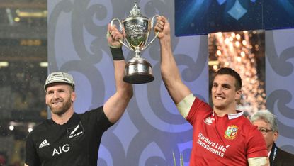 Kieran Read and Sam Warburton share the spoils after the tied final Test between the All Blacks and the Lions