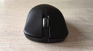 The Asus ROG Harpe Ace Mini gaming mouse from the front