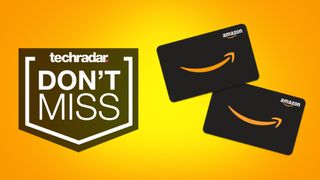 Amazon gift cards on orange background with don't miss text overlay
