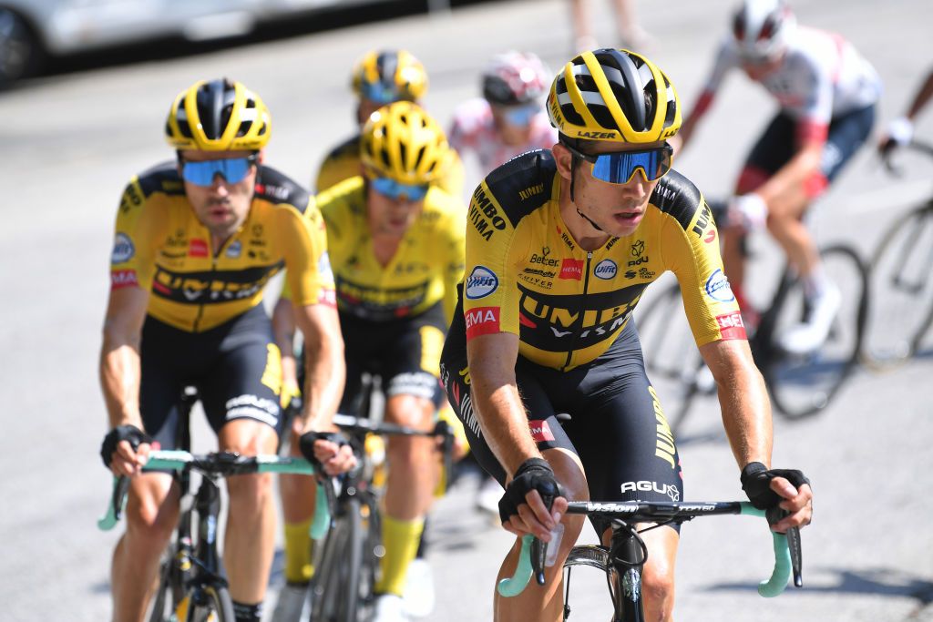 Wout van Aert leads his Jumbo-Visma teammates during stage 18 of the 2020 Tour de France