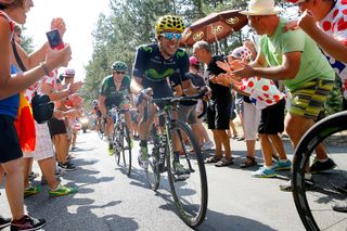 Jonathan Castroviejo (Movistar) climbs through the crowds during stage 14.