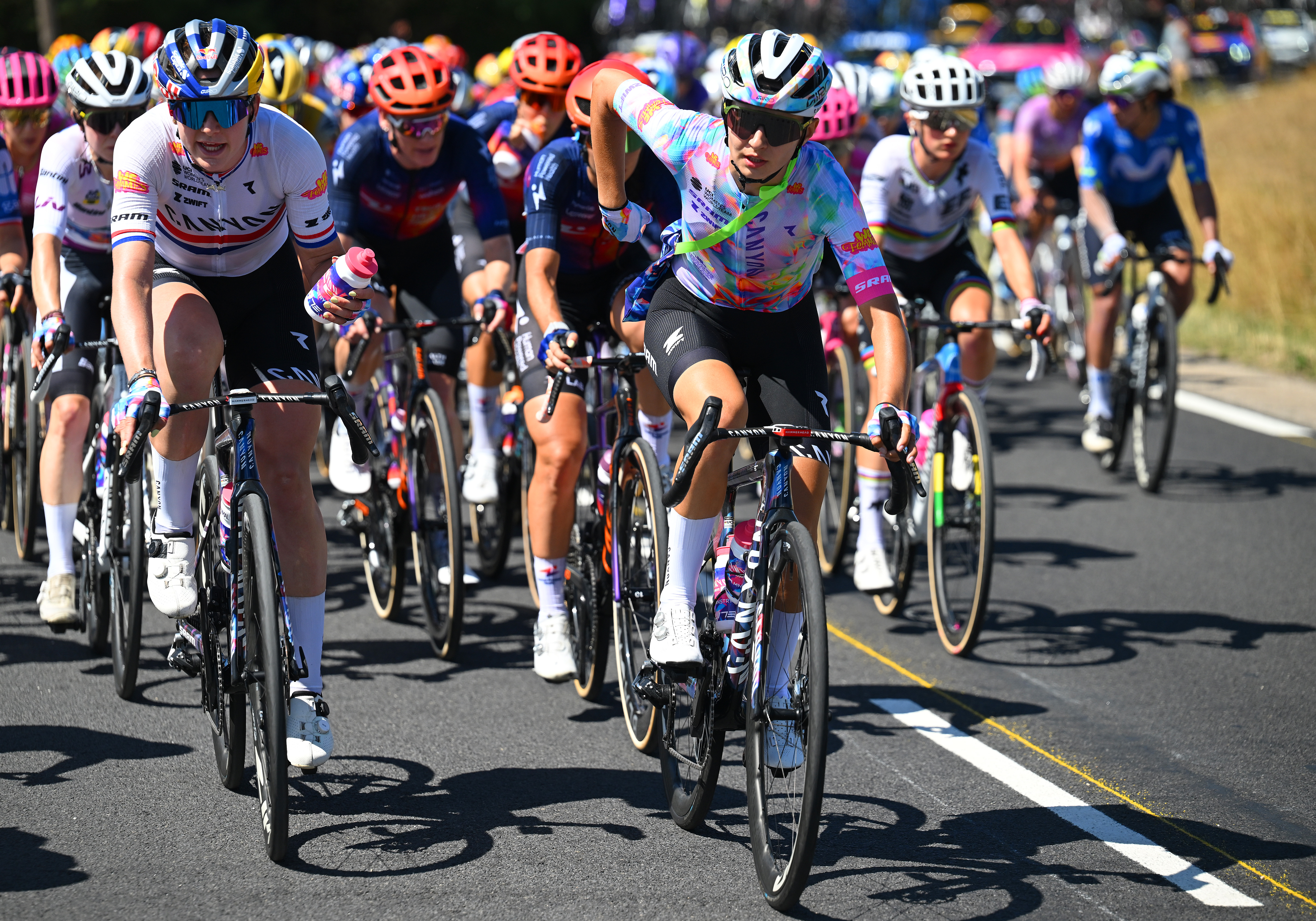 Zoe Backstedt of Great Britain and Maria Rosa Kloser of Germany and Team Canyon//SRAM Racing zondacrypto during the 5th Tour de France Femmes 2026 (Photo by Tim de Waele/Getty Images)