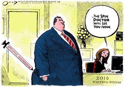 Political cartoon U.S. Christie vaccinations