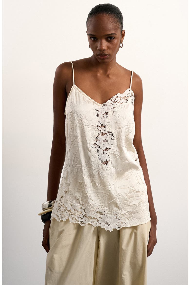 Crinkle Satin &amp;amp; Lace Camisole