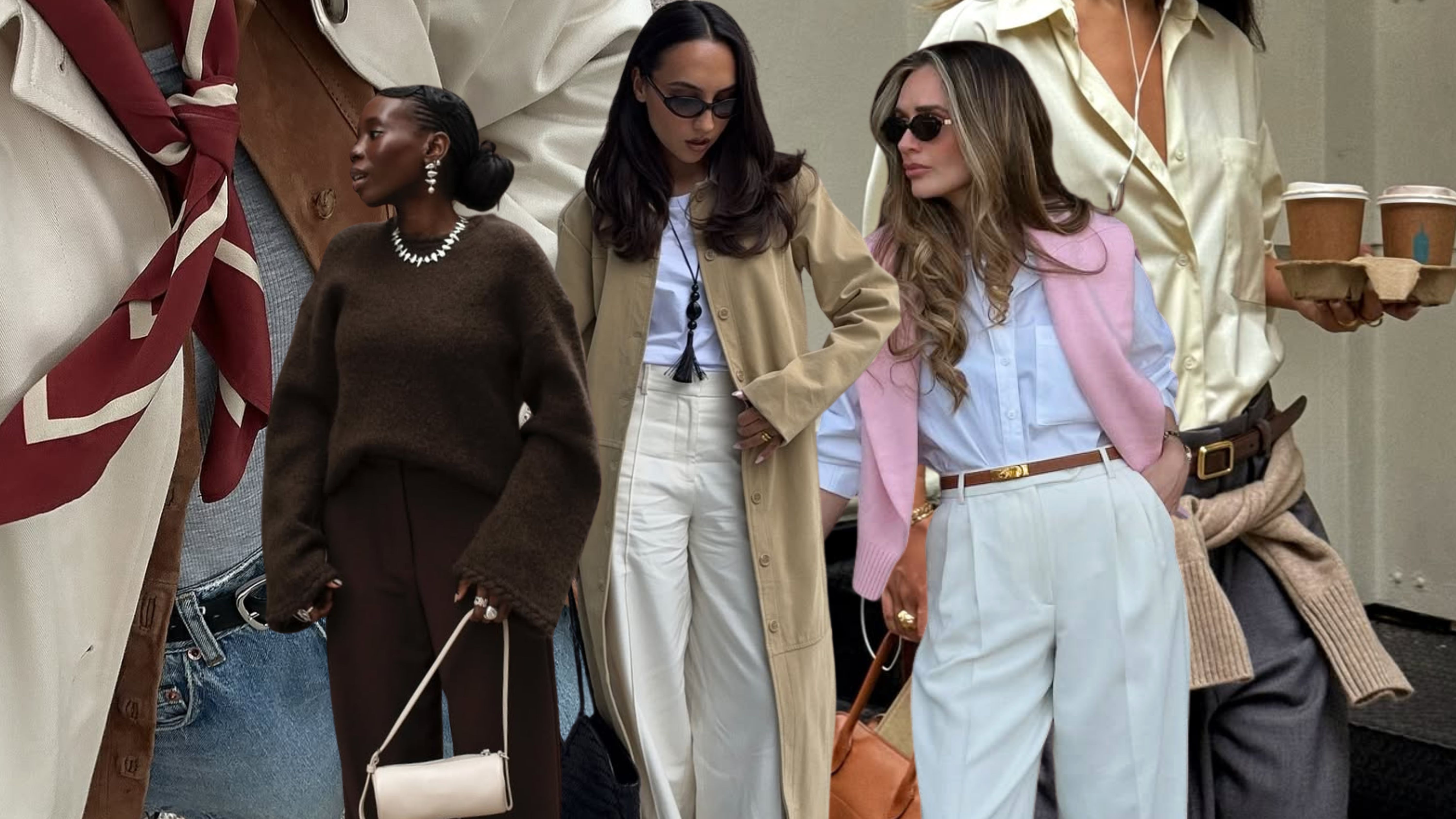 A selection of fashion content creators wear some early autumn 2025 trends