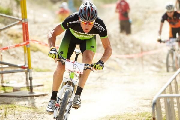 Chris Jongerwaard attacks early in the race to form a large lead