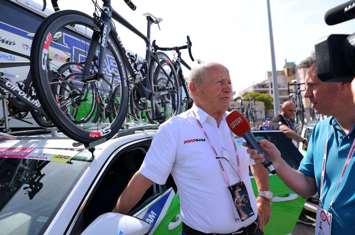 Bardiani-CSF's Bruno Reverberi conducting one of many pre-race interviews