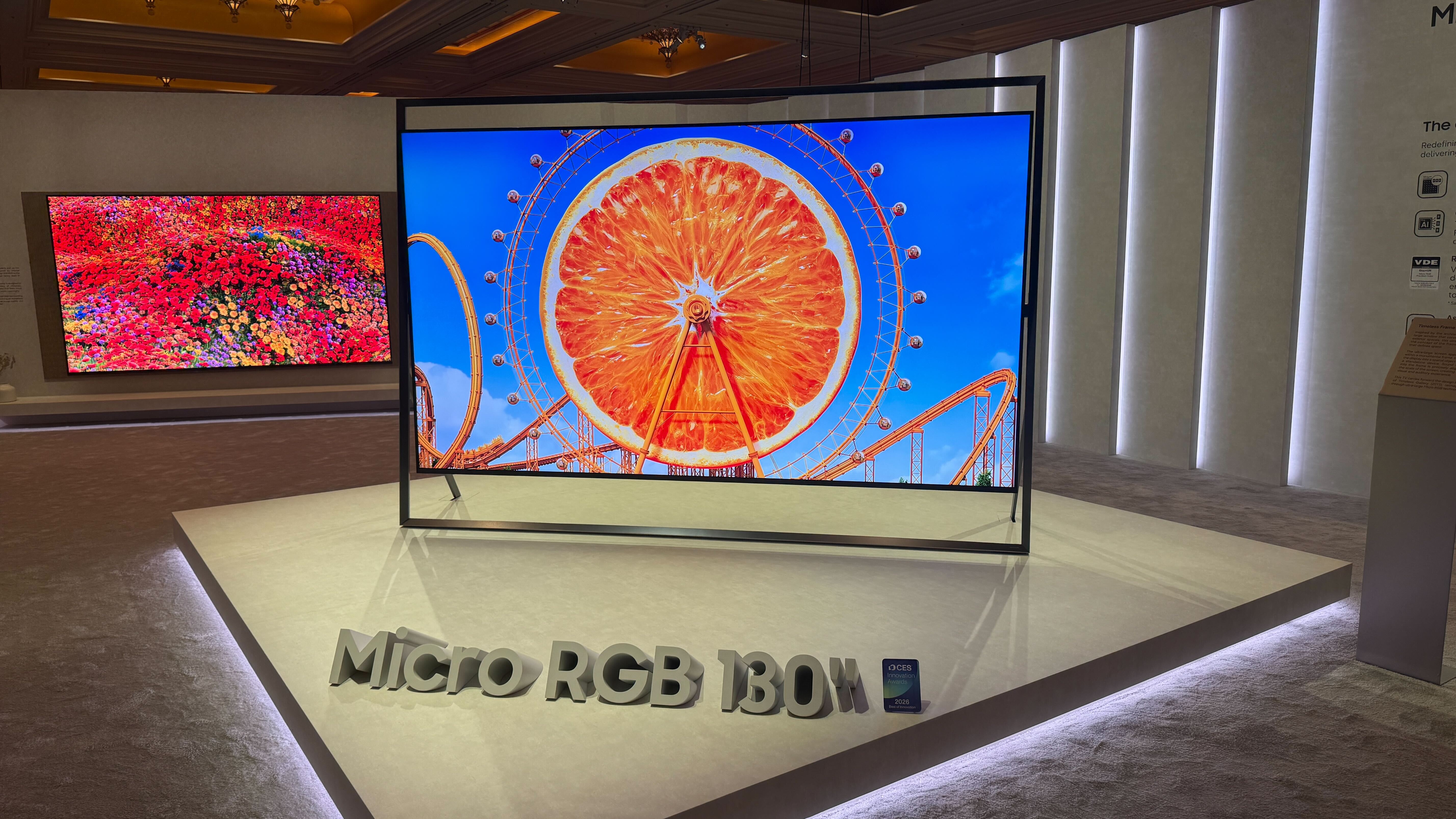 Samsung 130 inch Micro RGB TV being displayed on a show floor