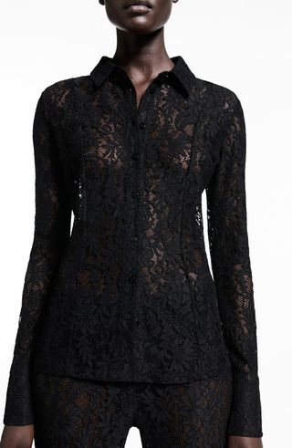 Sheer Lace Button-Up Shirt