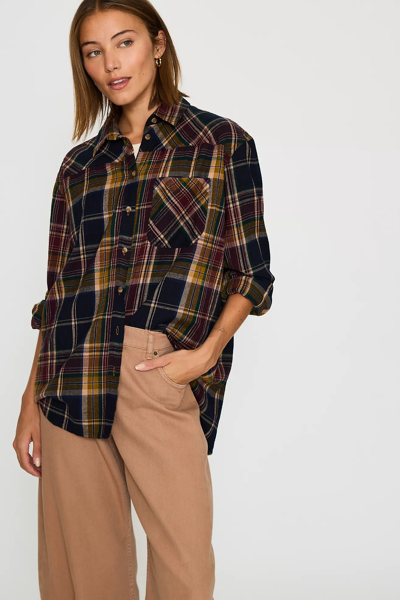 By Anthropologie 100% Cotton Long-Sleeve Check Shirt